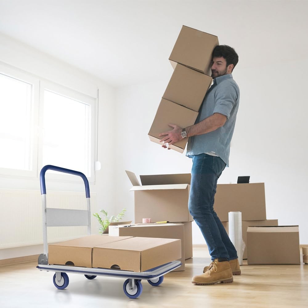 Heavy Duty Foldable Push Cart Dolly 330lb Collapsible Platform Truck Blue