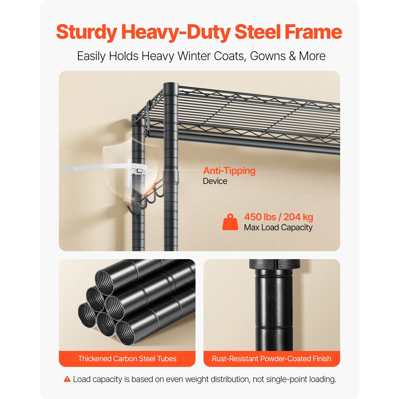 Uimoso Adjustable 3-Tier Rolling Garment Rack for Clothing Storage, Black