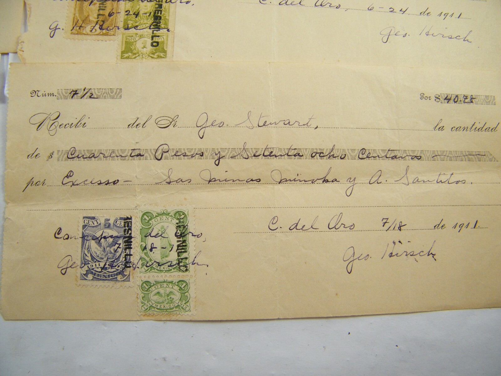 1911 EXPLOTACION MINOKA MINES PAYMENT RECEIPTS WRITTEN IN SPANISH 50 PESOS