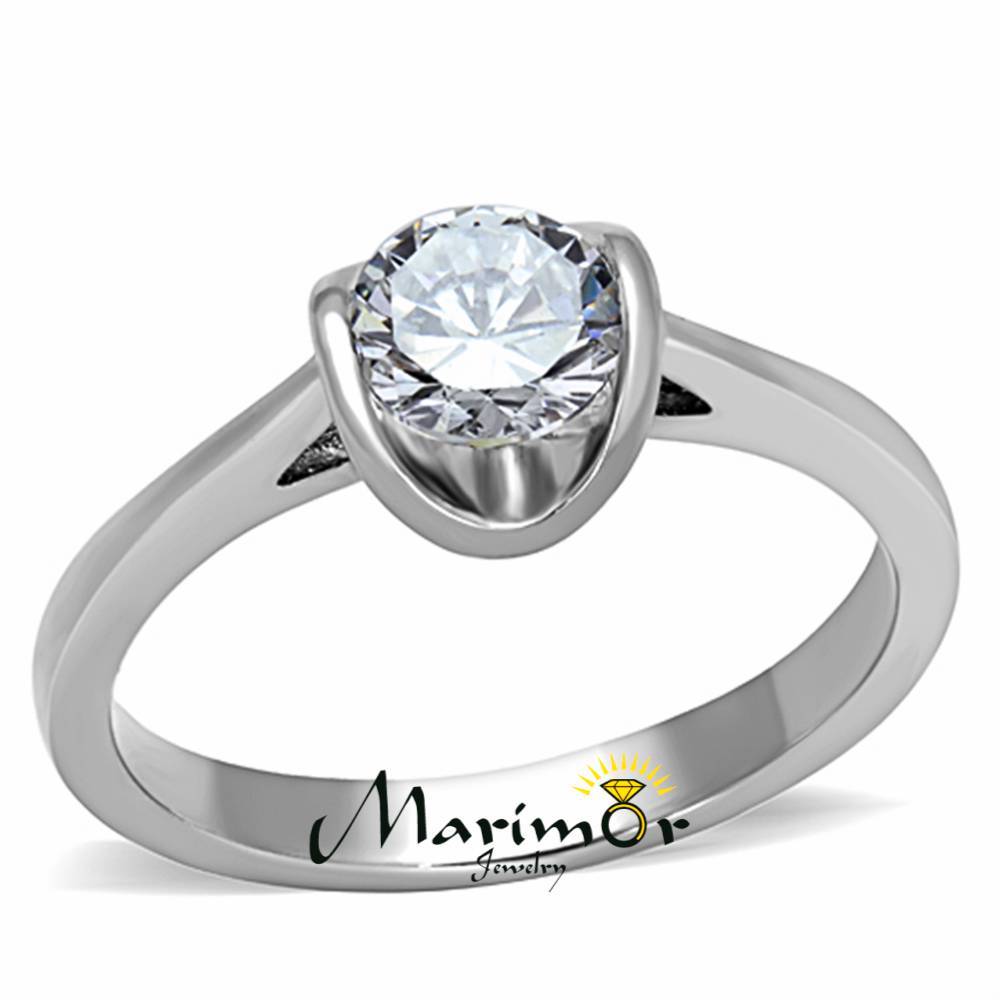 High Polished Stainless Steel .85 Ct CZ Promise / Engagement Ring Sizes 5-10
