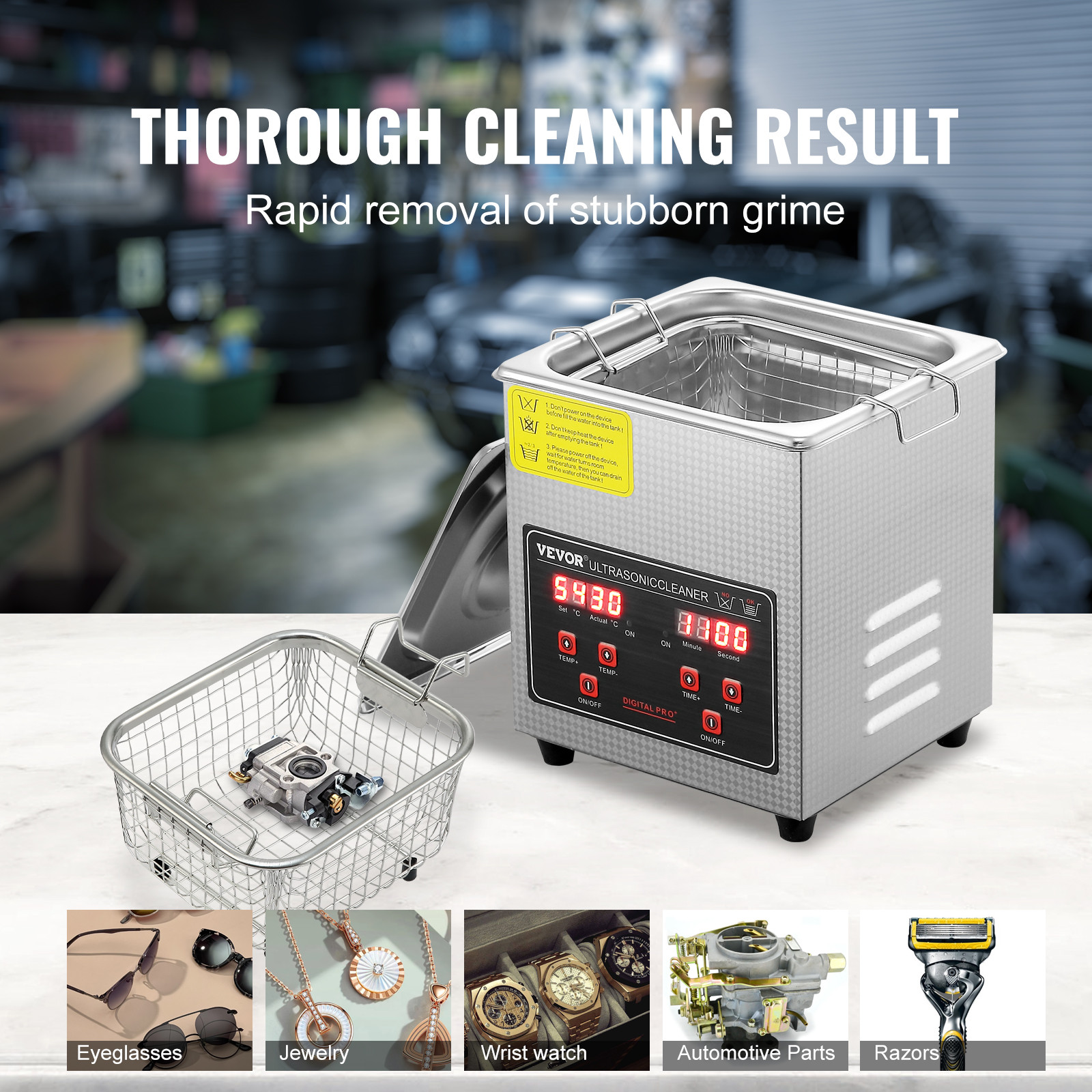 VEVOR 2L Ultrasonic Cleaner with Timer Heating Machine Digital Sonic Cleaner