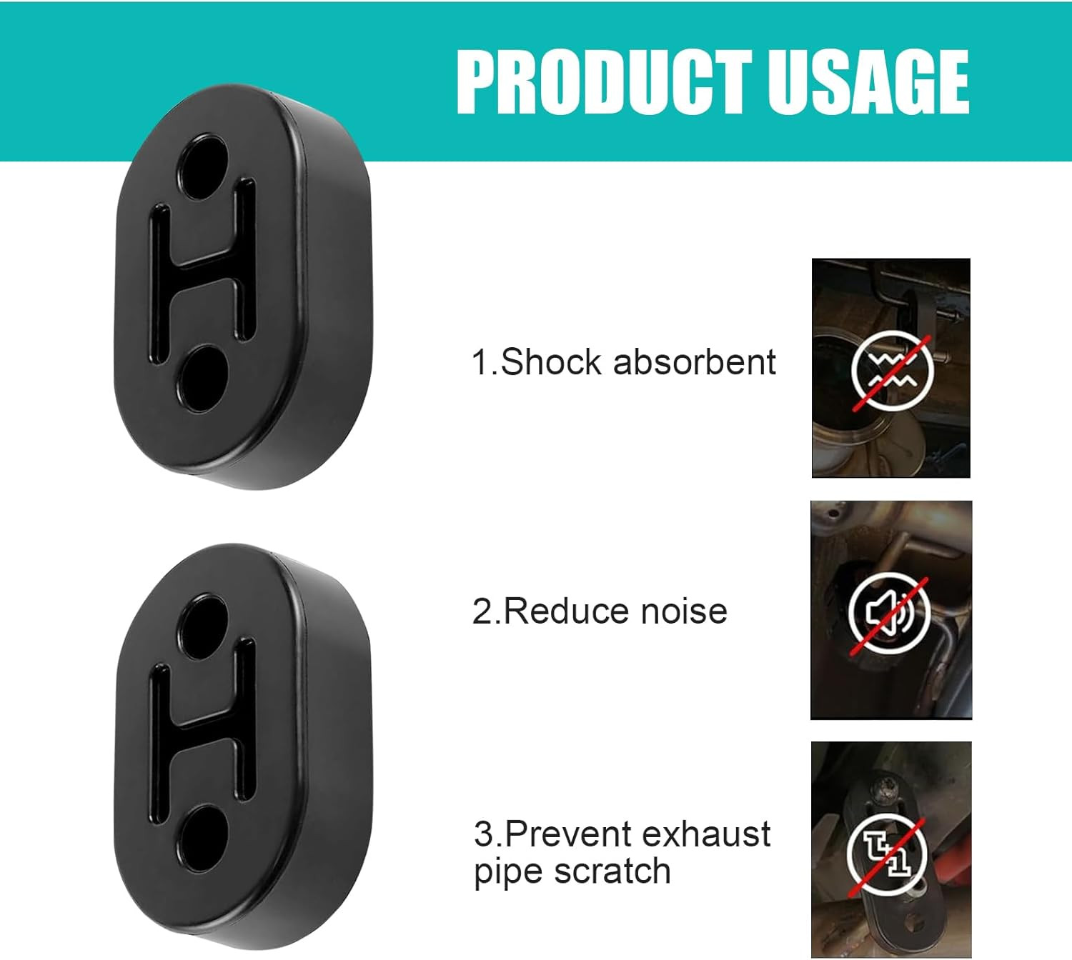 4 PCS Rubber Exhaust Hanger, Muffler Hangers with 2 Holes 0.47 Inch, Heavy Insul