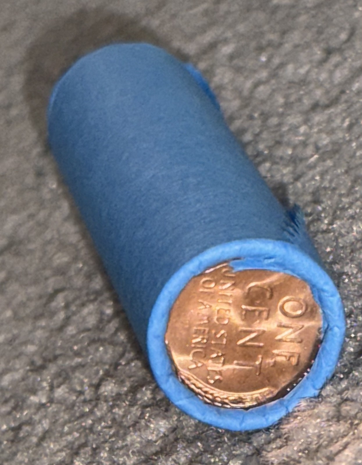 Blue wheat penny BU on end of unsearched circulated cents mixed dates mint marks