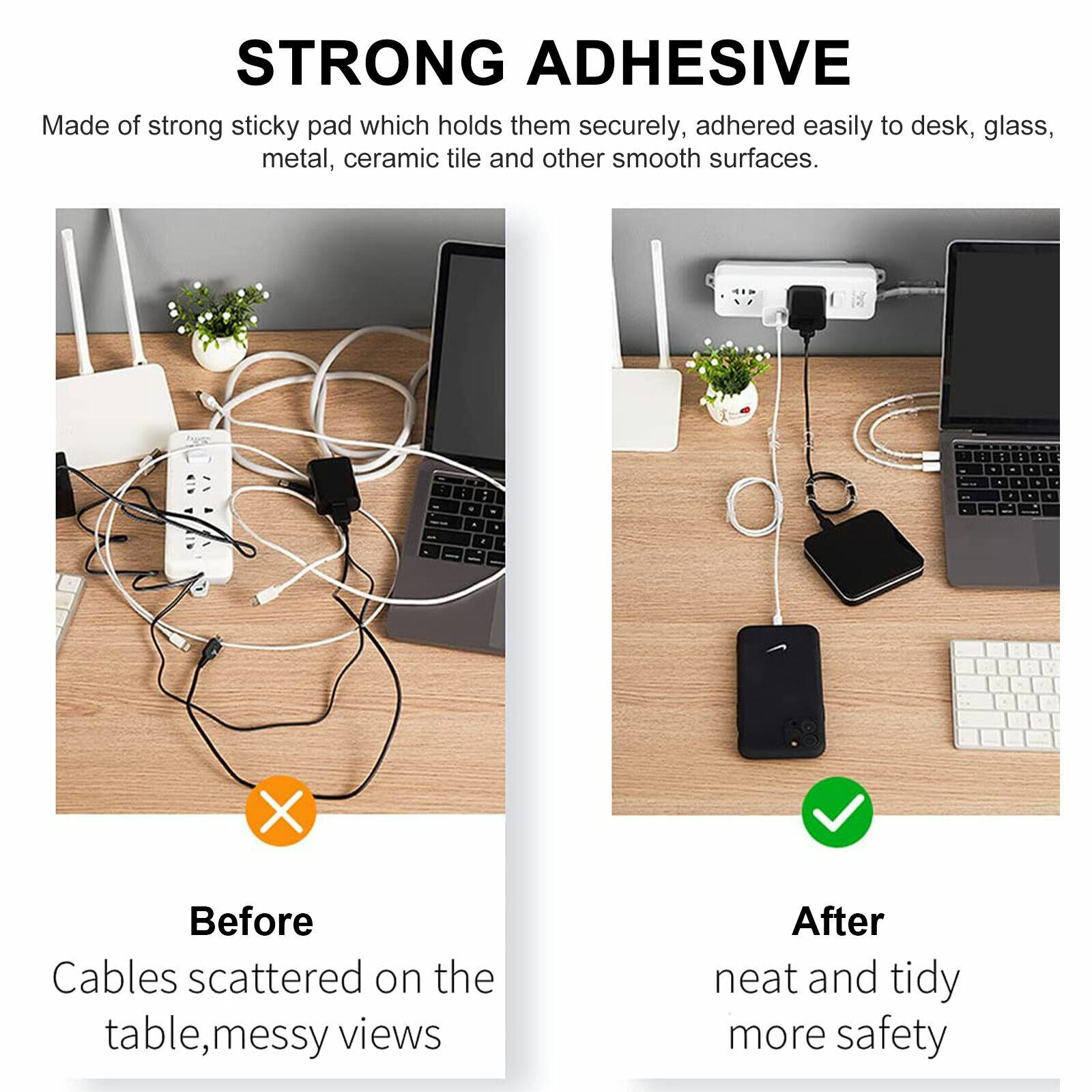 10-100 Cable Clips Self-Adhesive Tie Cord Management Wire Holder Organizer Clamp