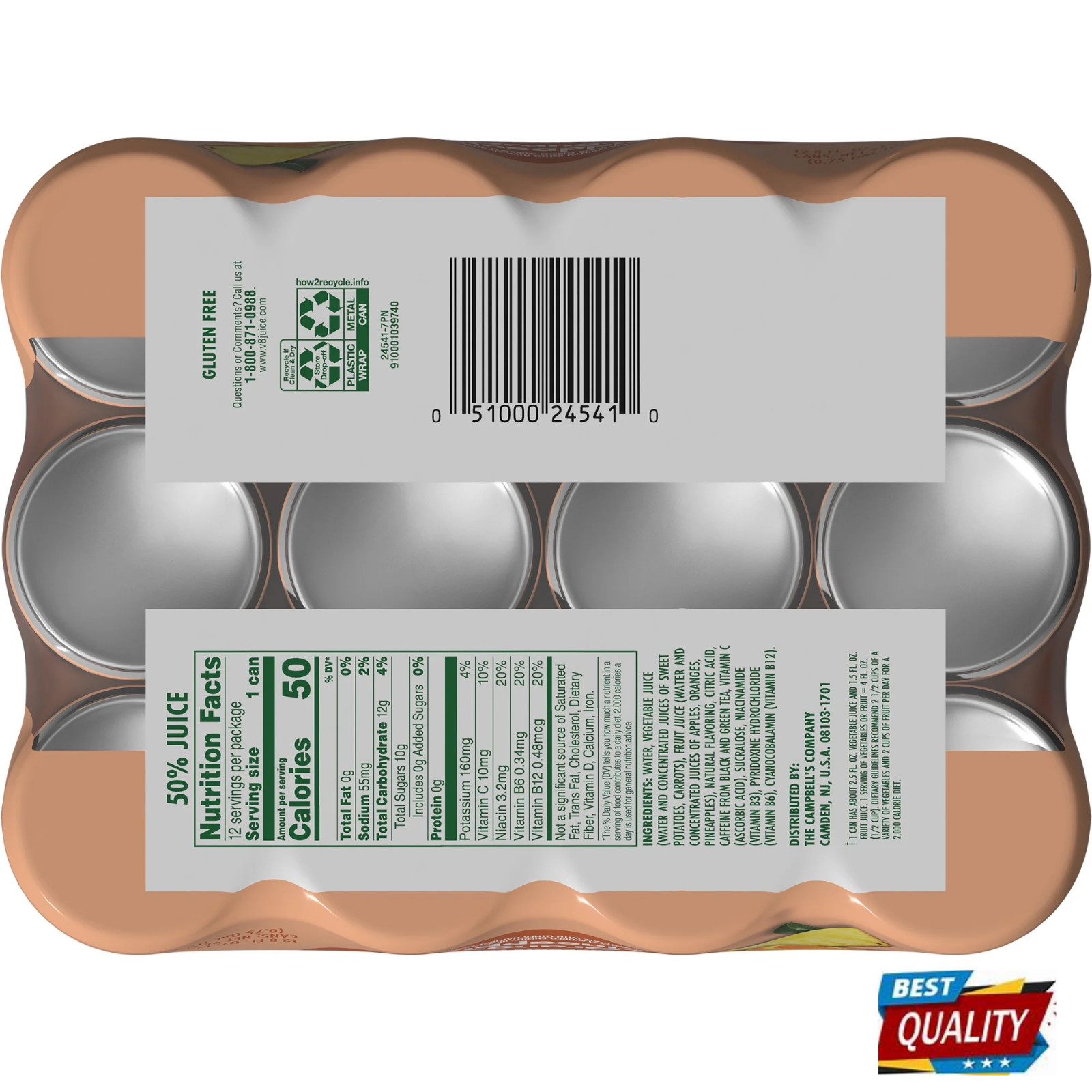 V8 Energy Orange Pineapple Energy Drink, 8 fl oz Can, 12 Pack