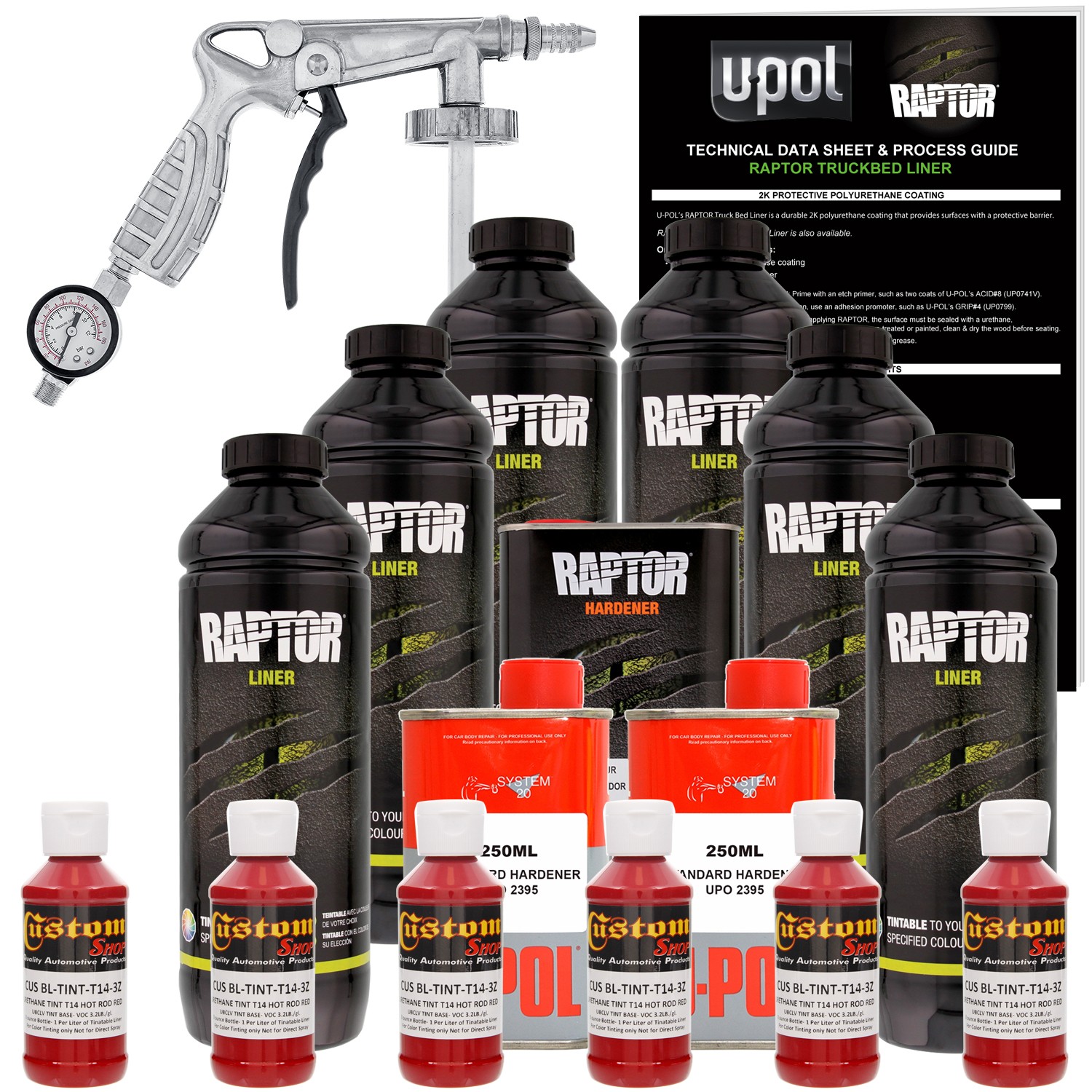 U-POL Raptor Tintable Hot Rod Red Spray-On Truck Bed Liner Spray Gun, 6 Quarts