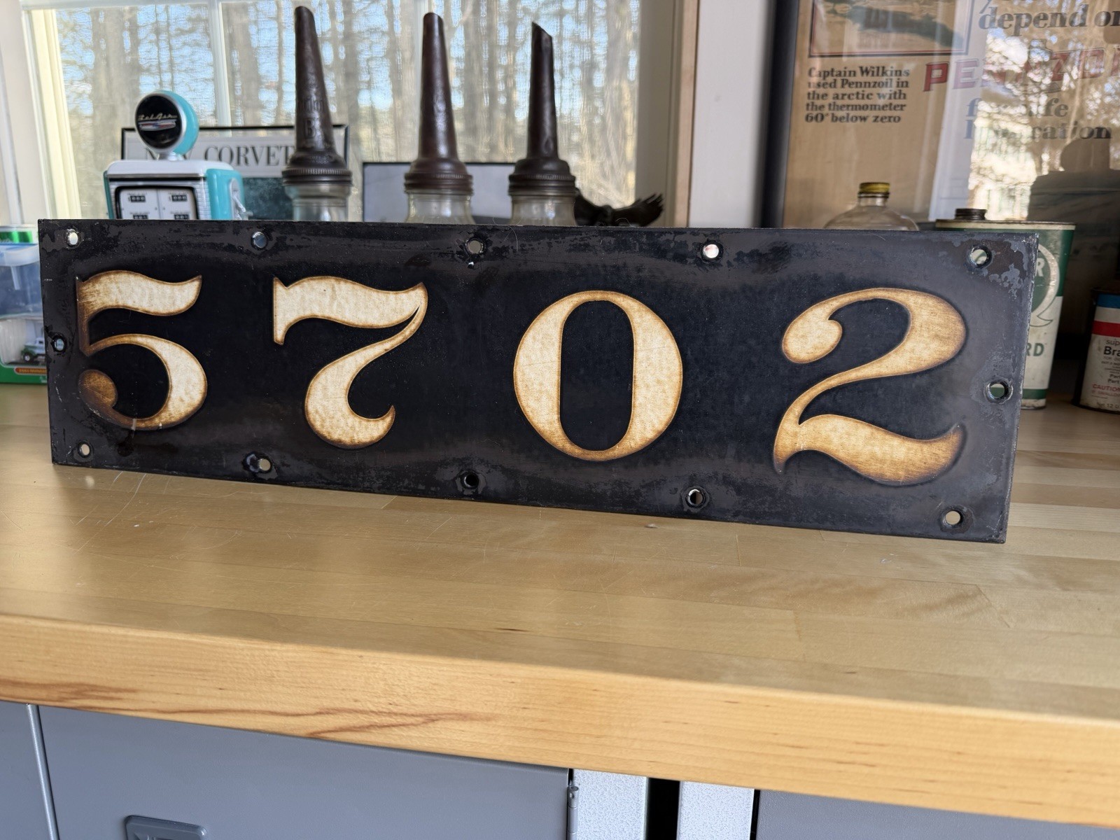 Original Porcelain New York Train Car Number Sign 5702