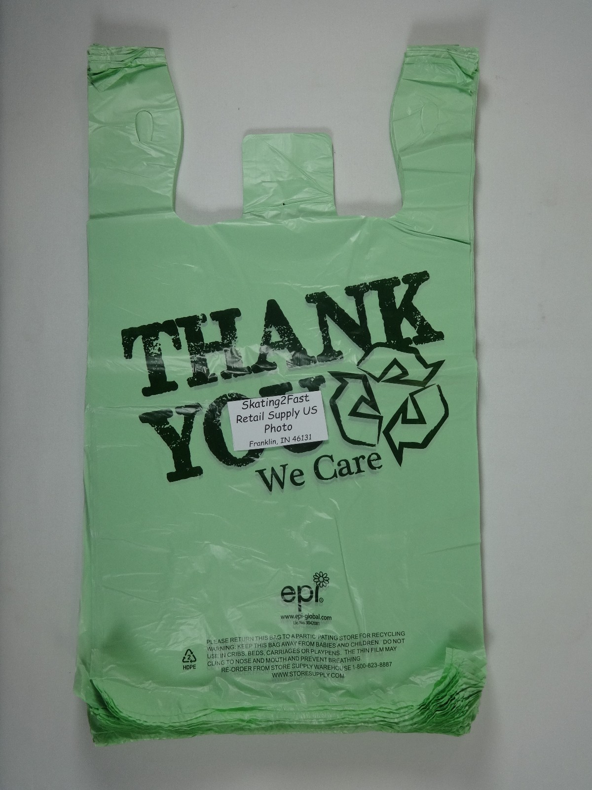Bio-Degradable THANK YOU T-Shirt Bags 11.5" x 6" x 21" Green Plastic Bags Only