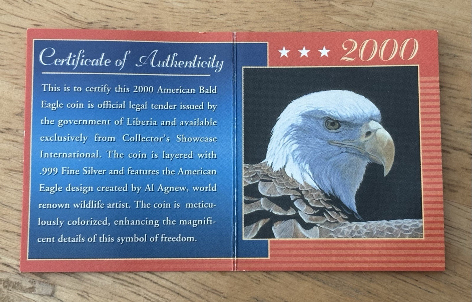 2000 American Bald Eagle 10 Dollar Republic Of Liberia Coin In Case Certificate