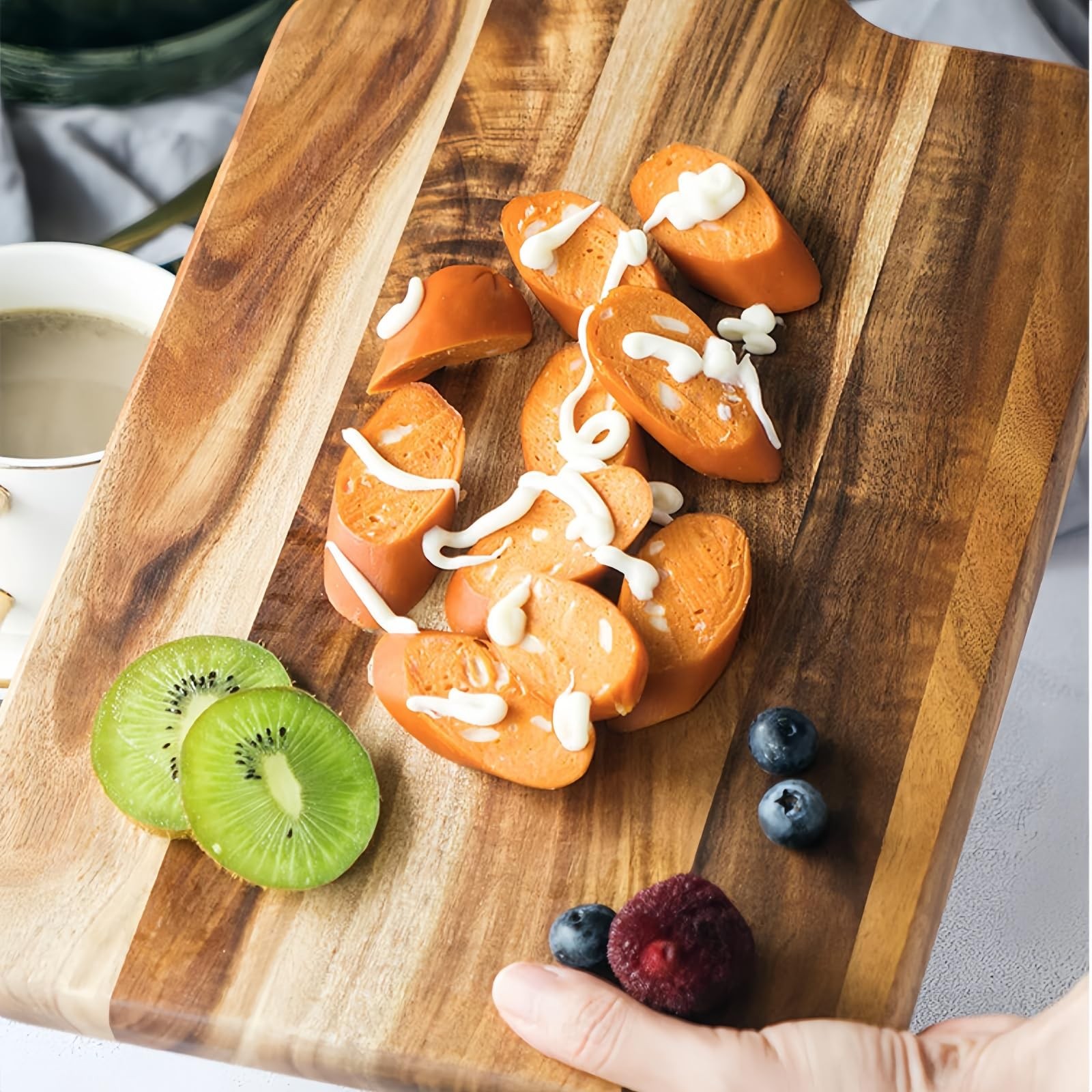 Acacia Wood Cutting Board with Handle - 14 x 7in, Wooden Chopping Board for M...