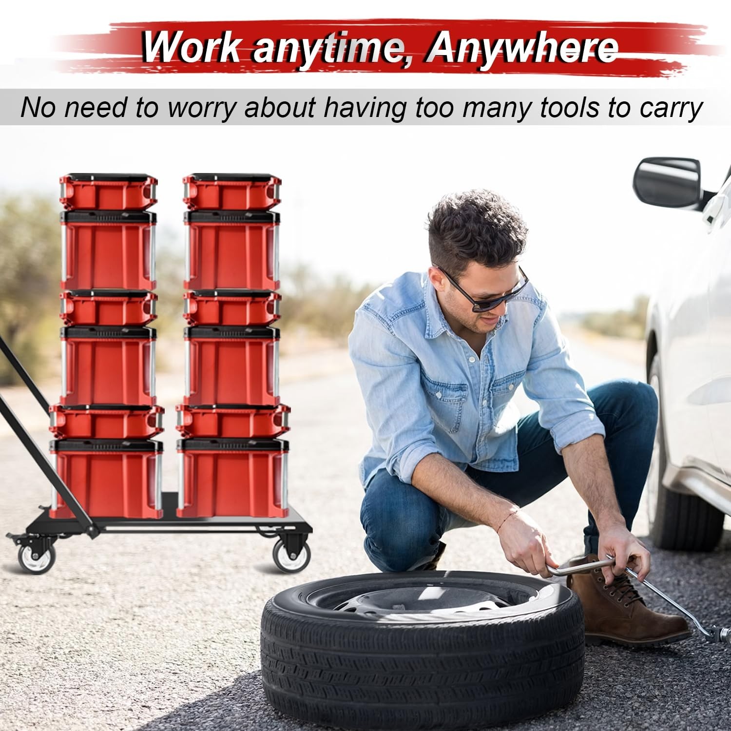 Heavy Duty Toolbox Dolly with Handle,forMilWaukee Packout Toolbox,Double Storage