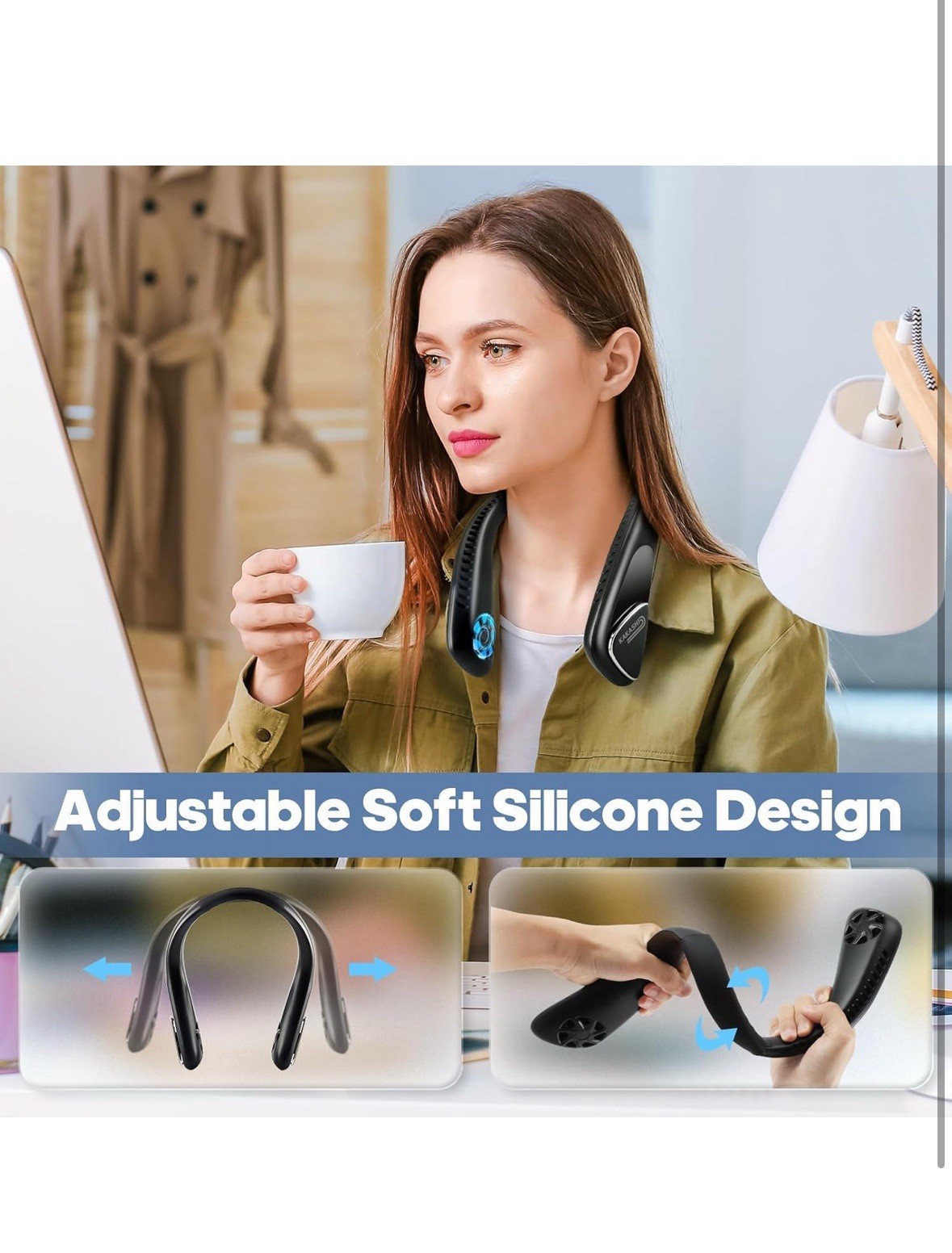 6000mAh Portable Neck Fan Rechargeable, Bladeless Operated Wearable for Travel