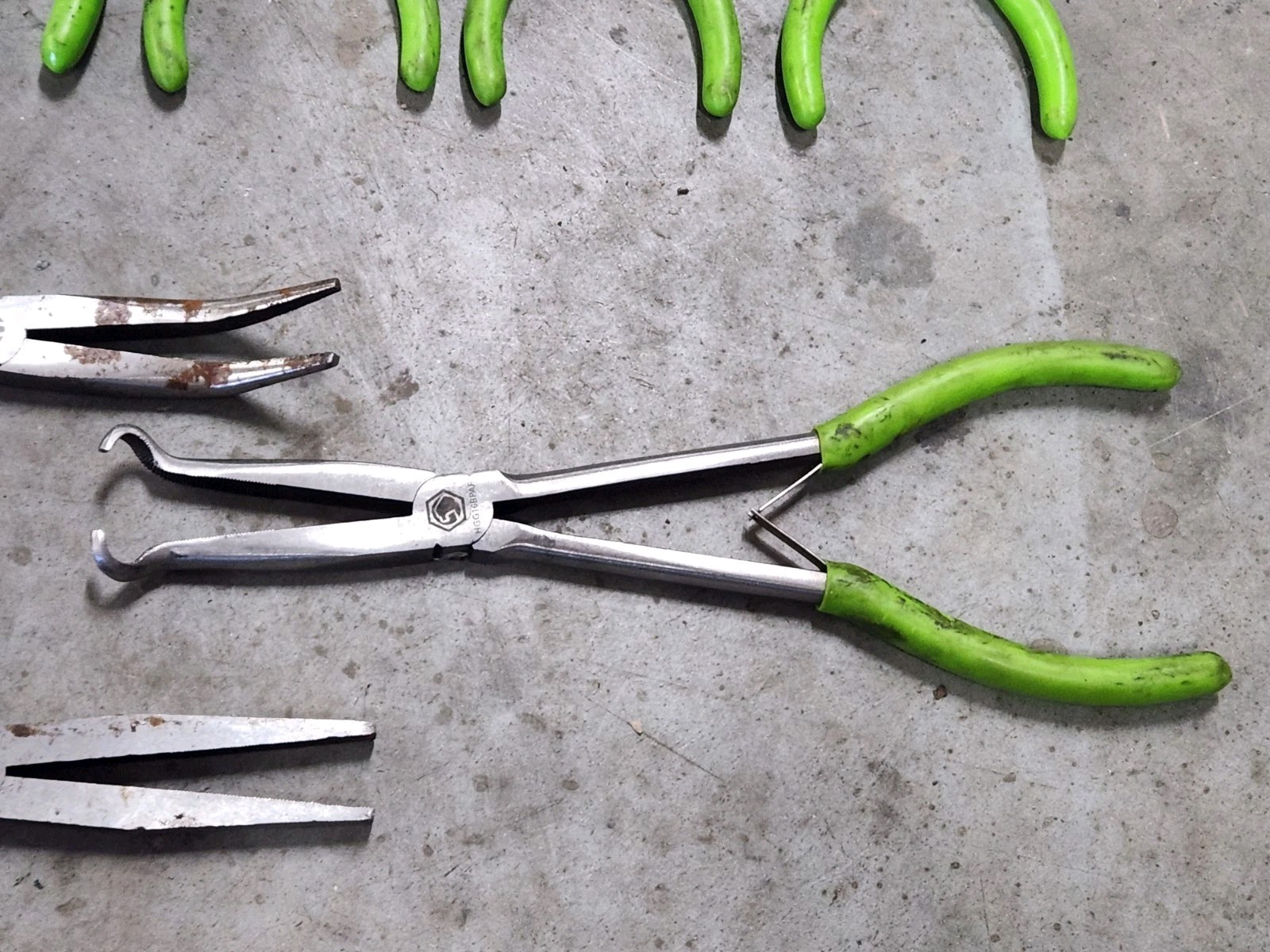 Lot 9 MATCO Mac PLIERS Cutters Needle HOSE CLAMP LONG REACH Green Red USED