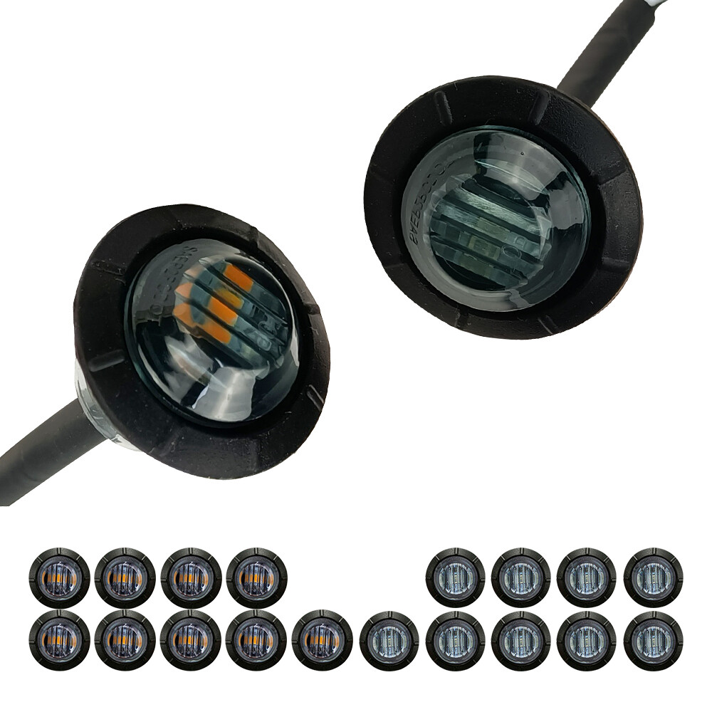 20X Amber 3/4"Round LED Bullet Clearance Side Marker Lights For Truck Trailer RV
