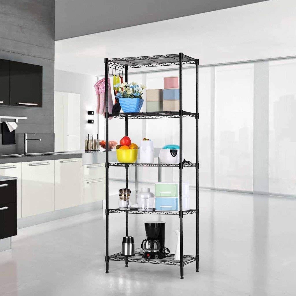 Black 5-Tier Layer Shelf Adjustable Wire Metal Shelving Rack High Quality Garage