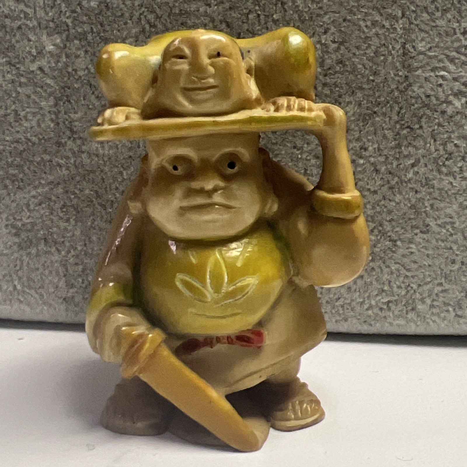 VINTAGE JAPAN CARVED FIGURINE MULTI-COLOR #015 BUDDHA RESIN