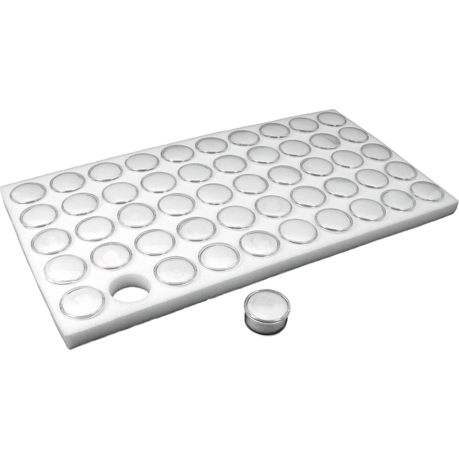 5 50 White Foam Gem Jars with Plastic Jewelry Display Trays 14 3/4" x 8 1/4"
