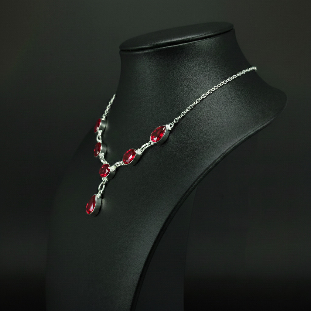 Garnet Gemstone 925 Sterling Silver handmade Gift Necklace 18"