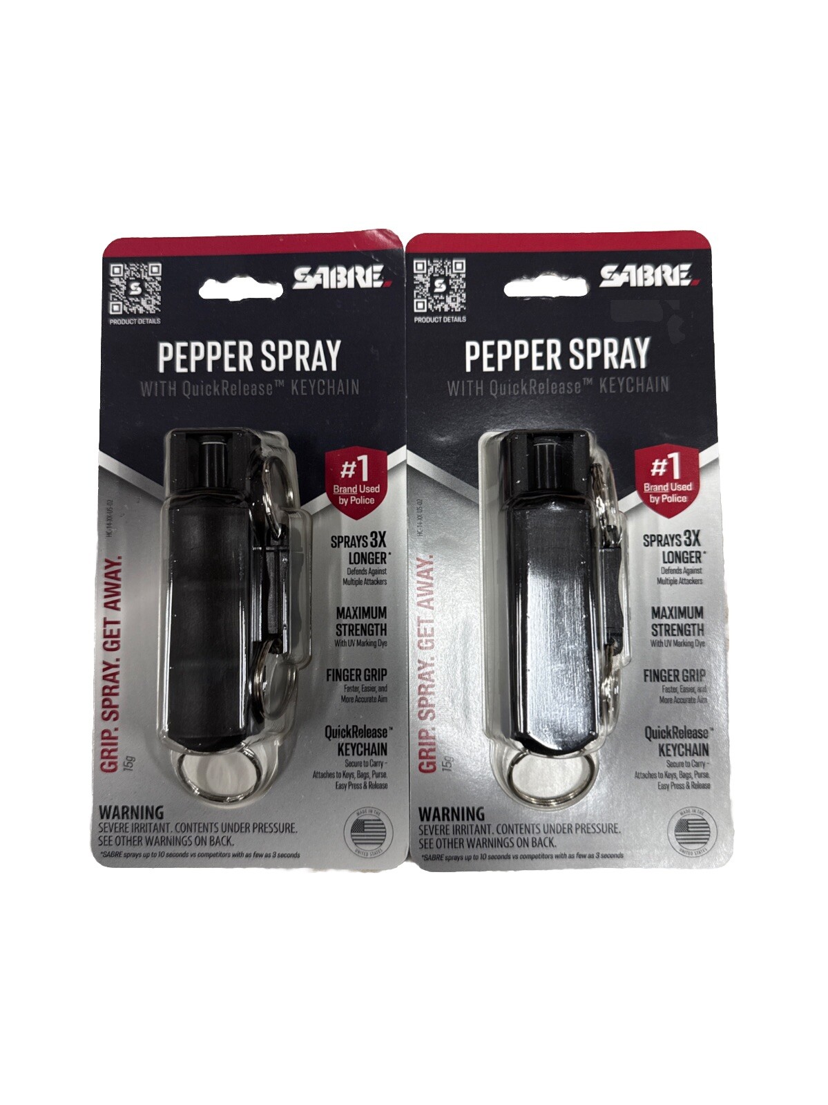 SABRE PEPPER SPRAY WITH QUICK RELEASE KEY CHAIN (2 Pack) Black