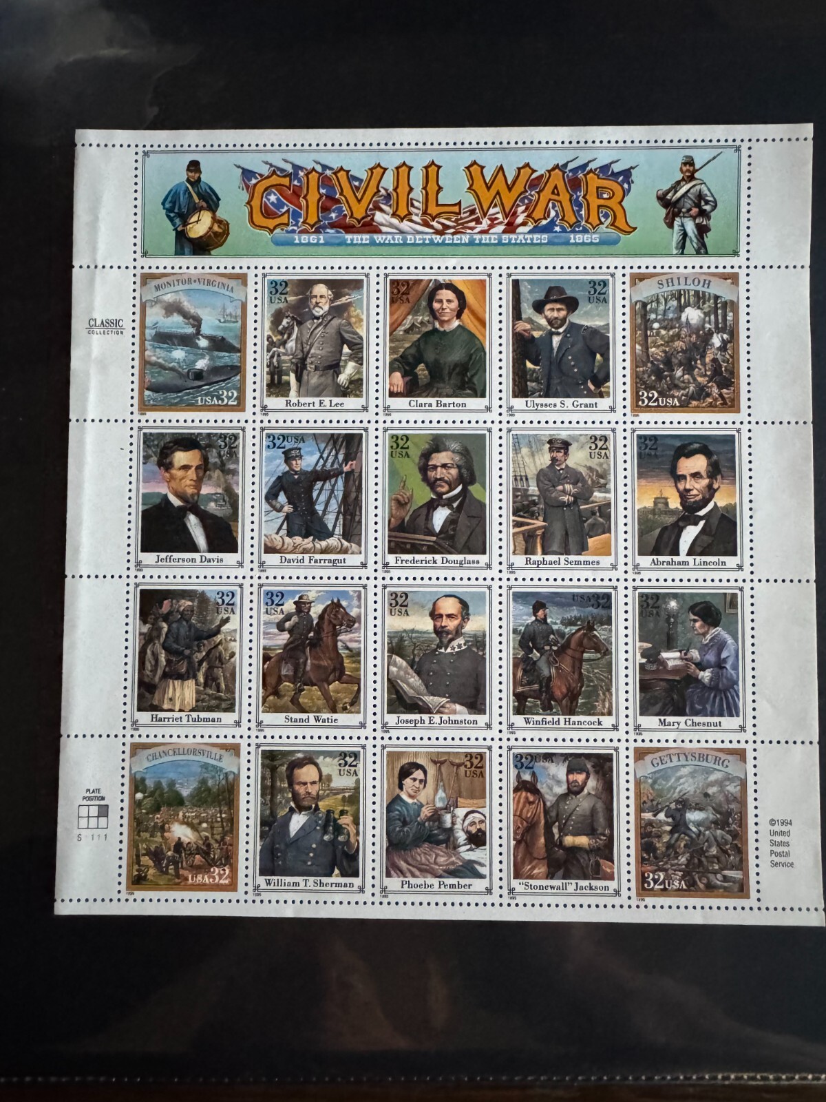 Scott #2975 Civil War Pane of 20 32¢ Stamps (1995)