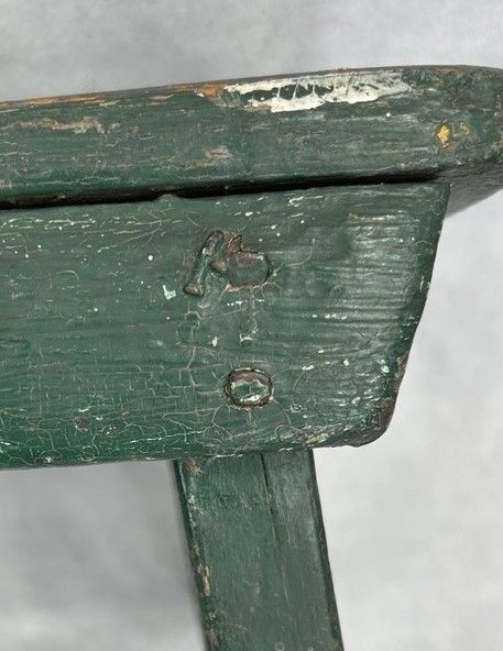 antique cricket footstool old square nails hand made green paint 1880 original