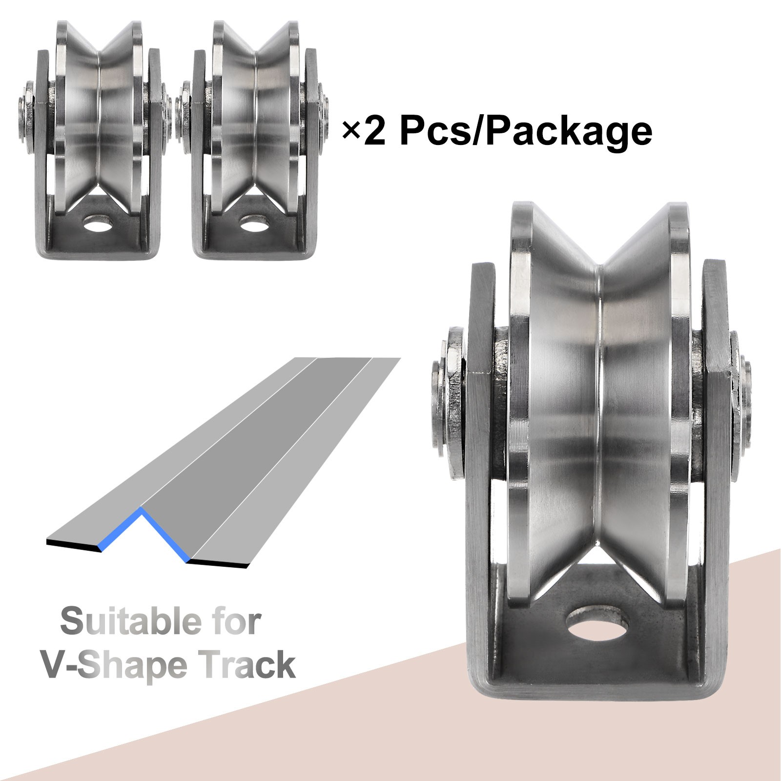 2pcs 2.7" V Groove Wheel Sliding Gate Caster Rigid Caster Wheels with Bracket