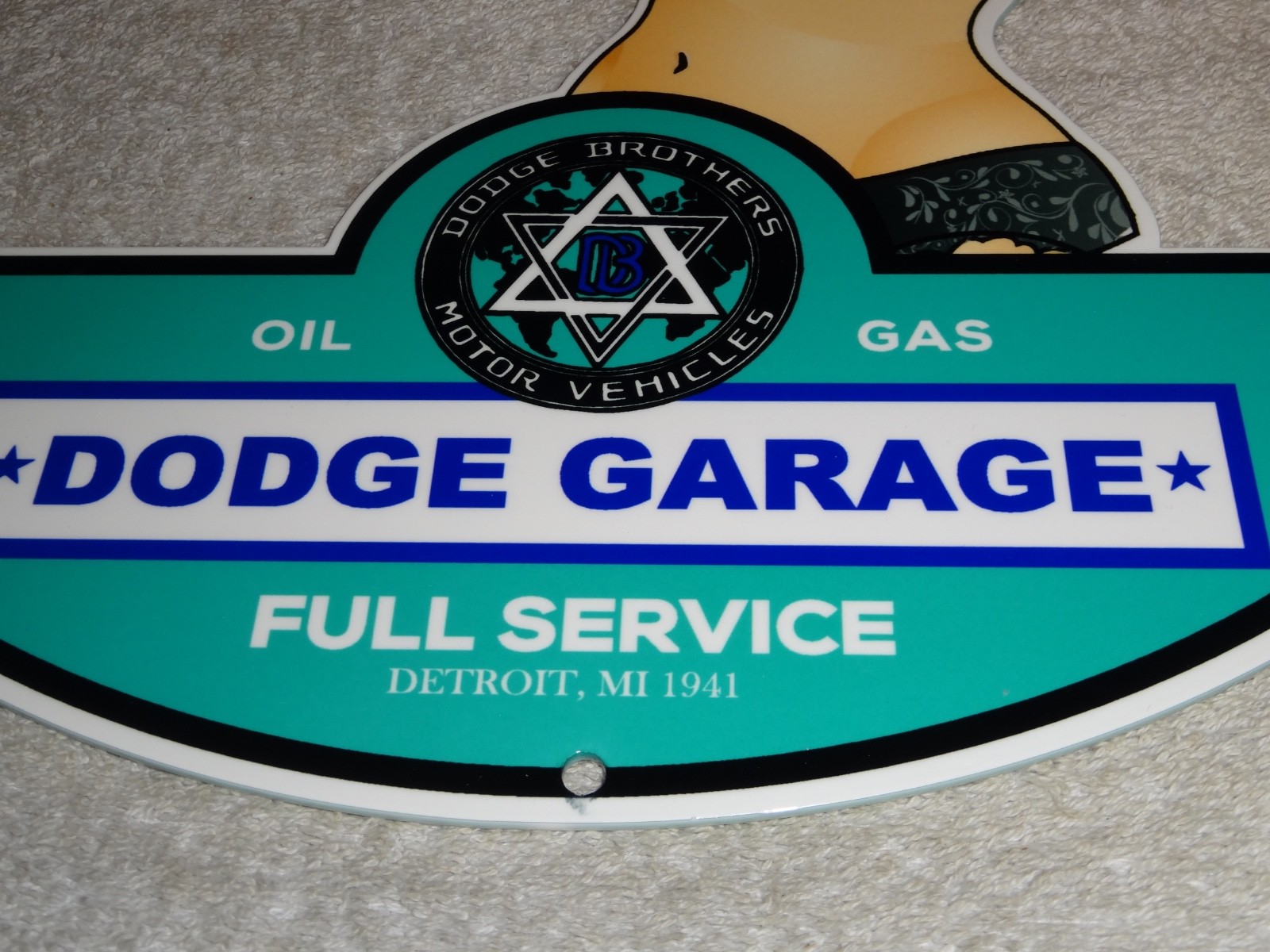 VINTAGE DODGE BROTHERS MOTOR VEHICLE SERVICE GARAGE 👩 WOMAN METAL GASOLINE SIGN