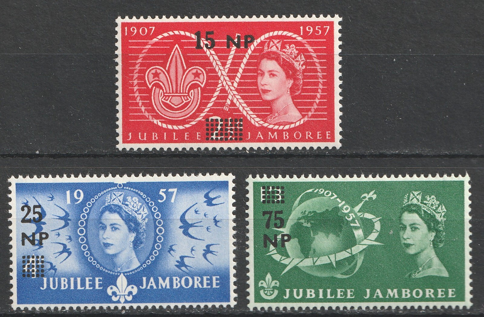 1957 Oman Sc# 76-8 - QEII, Boy Scouts Jubilee Jamboree stamp set. MNH Cv$5.25