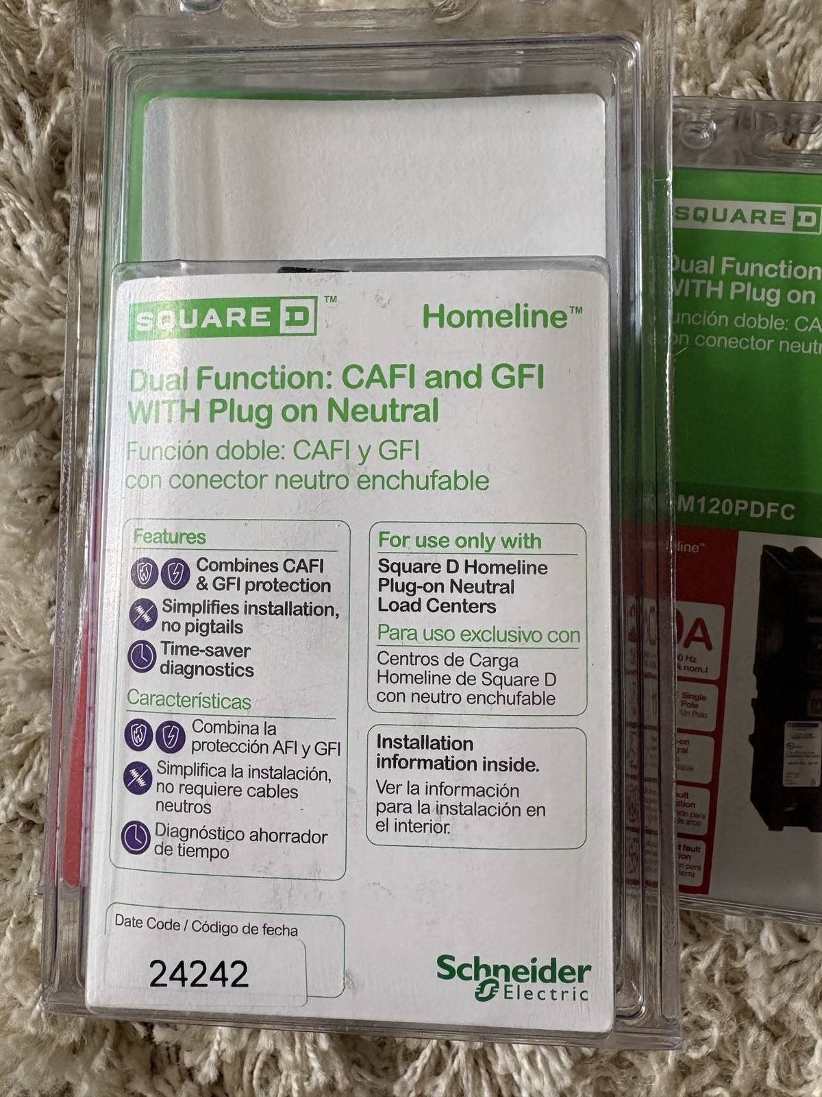 Square D HOM120DFC 20A 120V Single Pole Dual Function Circuit Breaker CAFI GFI 6