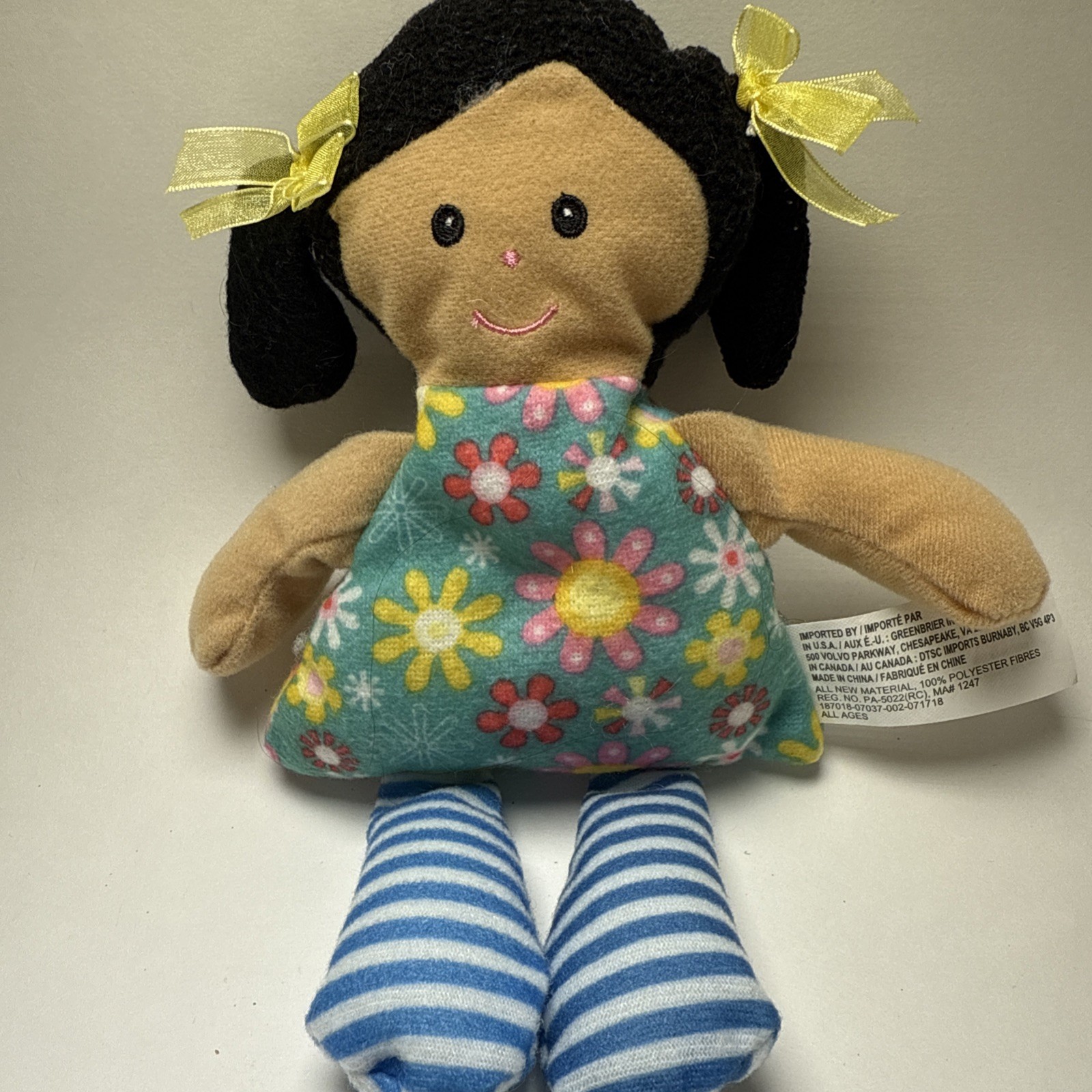 Greenbrier Rag Doll Poupee De Chiffon flower Dress Striped Legs yellow bows