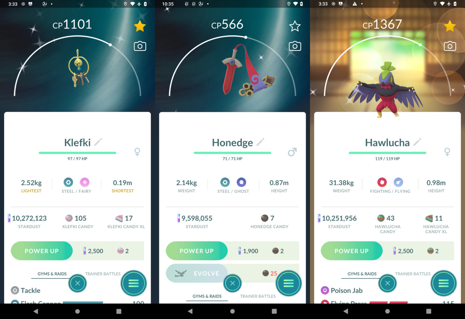 Shiny Klefki, Hawlucha, Honedge | Tr-de 1M - 20k stardust
