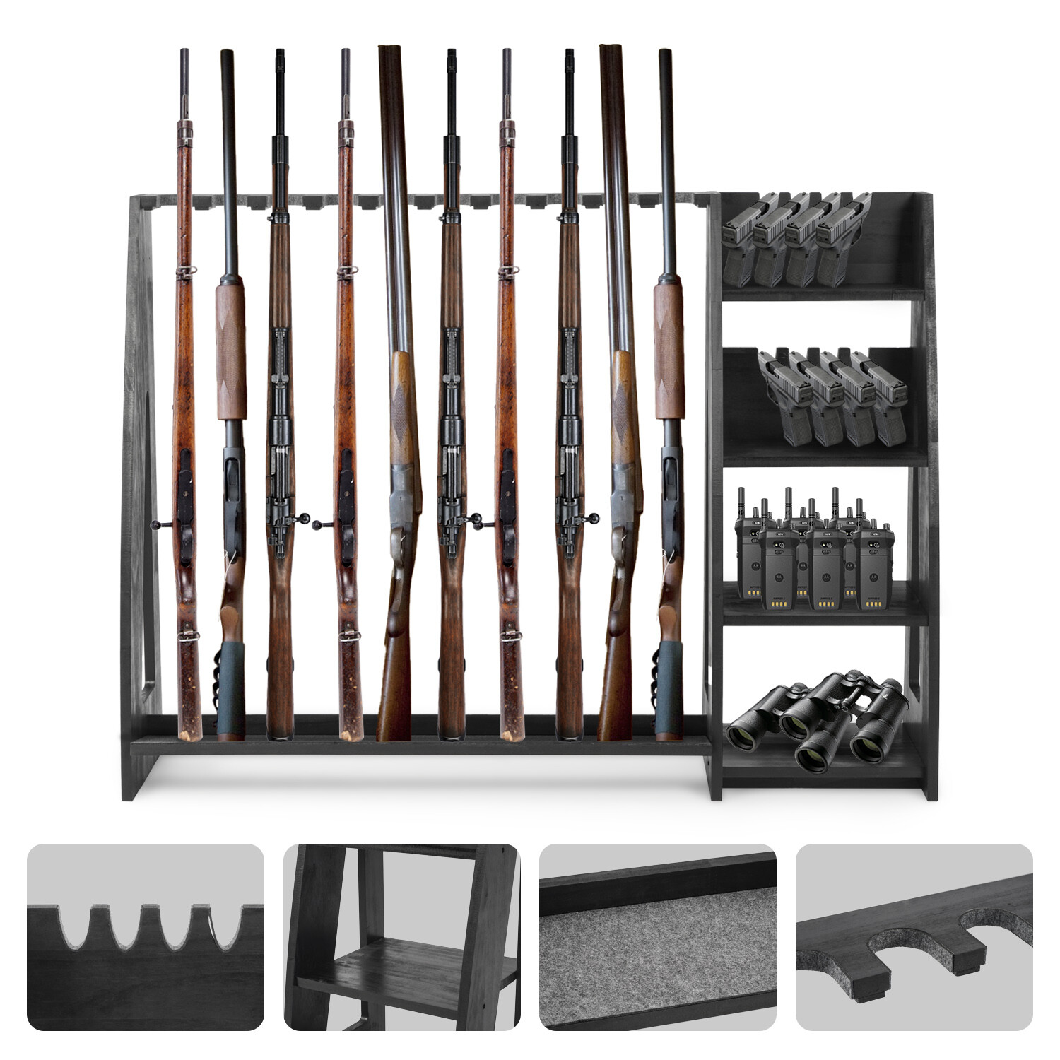 Wooden Gun-Rack Rifle + Pistol Standing Rack Indoor & Outdoor Display