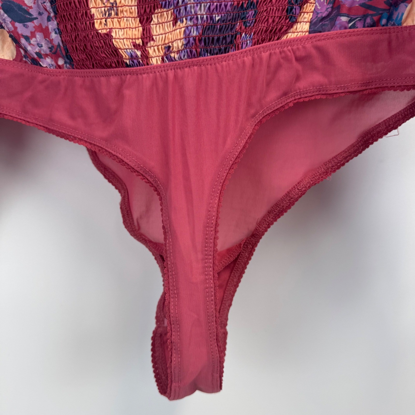 Free People Intimately Floral Long Sleeve Bodice Bodysuit Burgundy Purple Medium