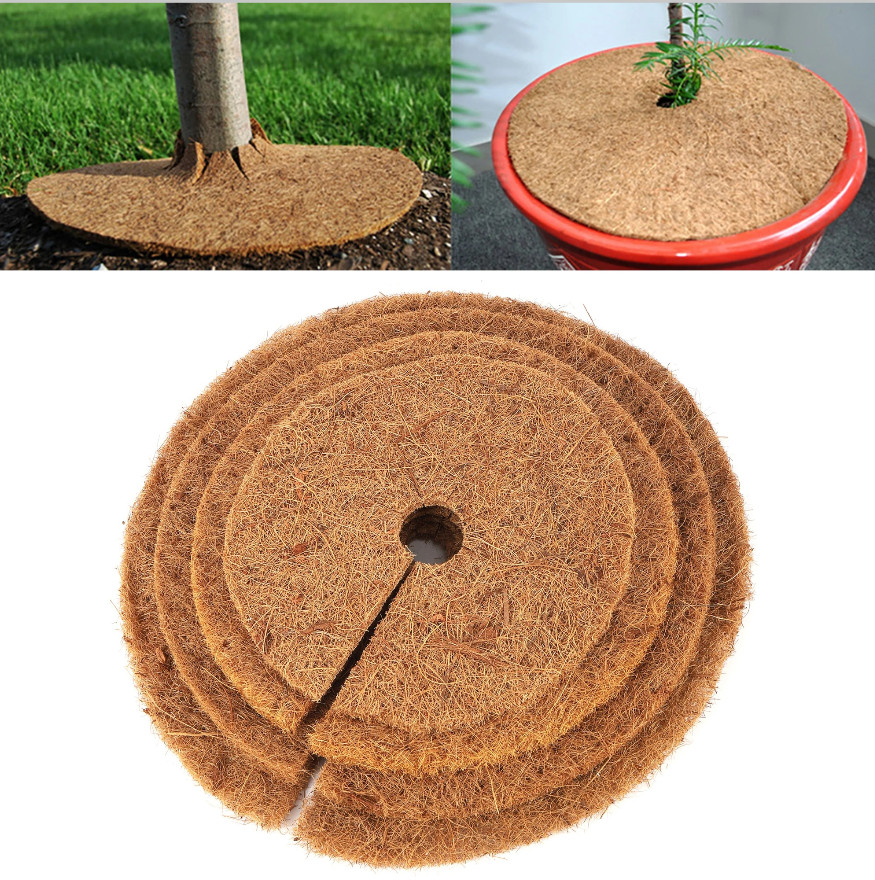 5pcs Natural Coconut Fiber Mulch Mats Tree & Flower Pot Weed Control Discs - NEW