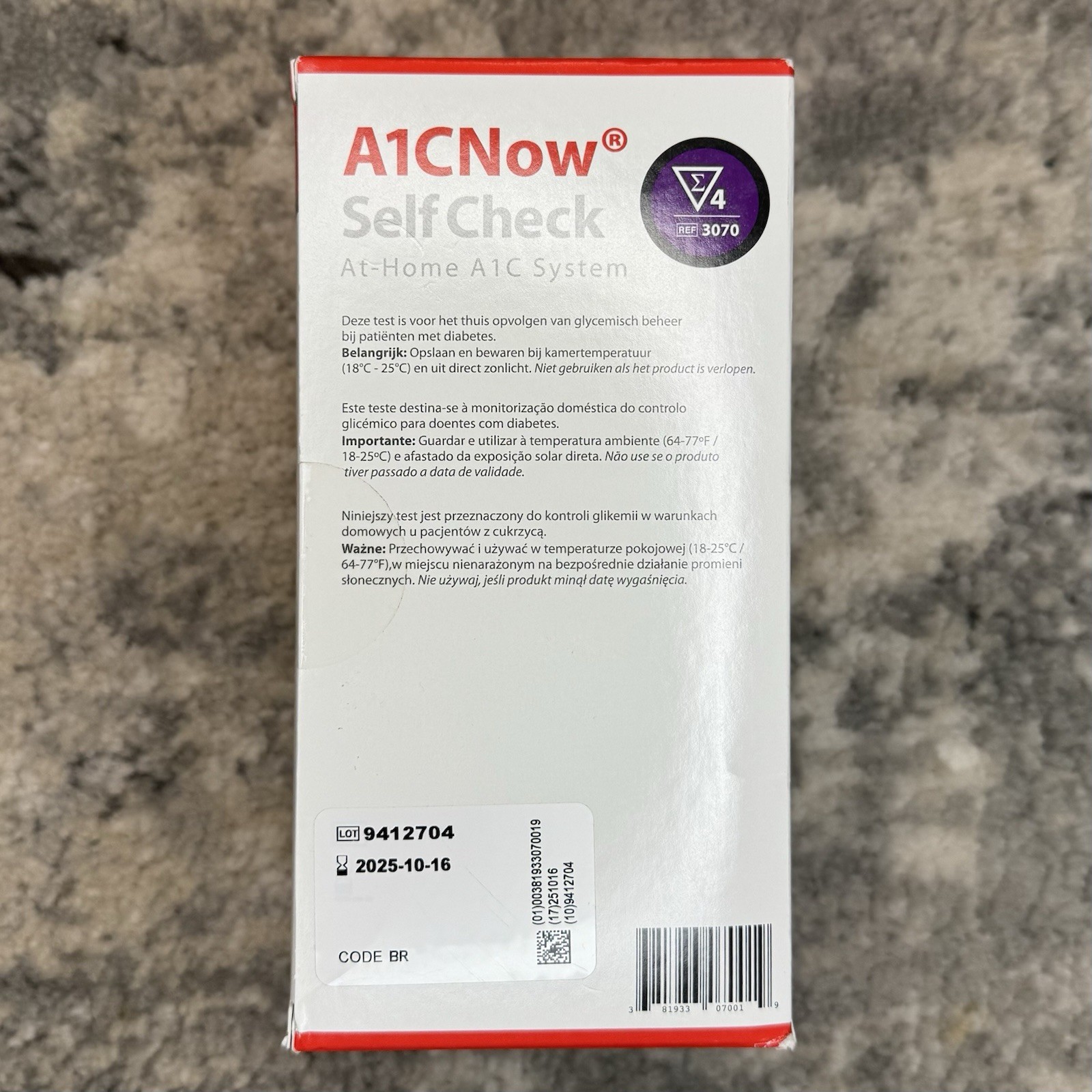 A1C Now Rapid Test Kit PTS Diagnostics At-Home Self-Check Diabetes /4 Tests NIB