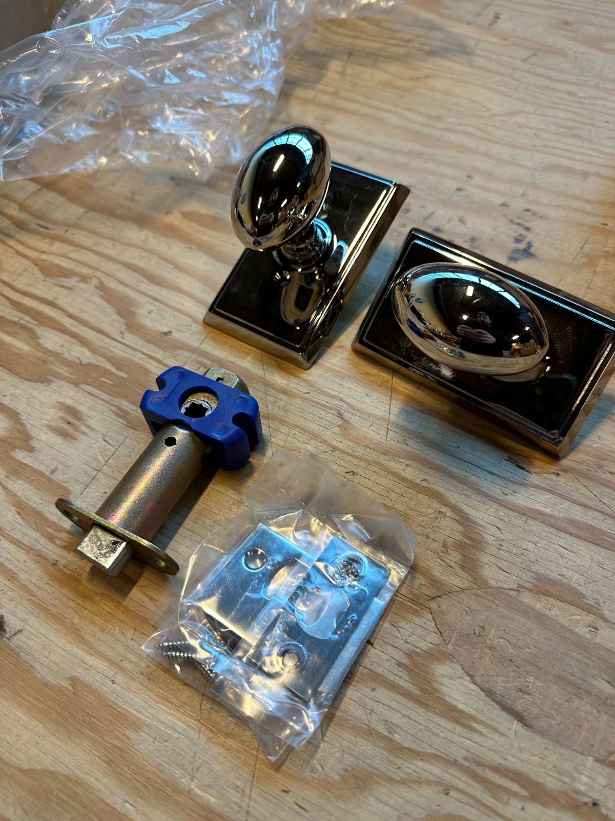 Emtek 8121EUS14 Passage, Rectangular Rosette, Egg Knob, Polished Nickel