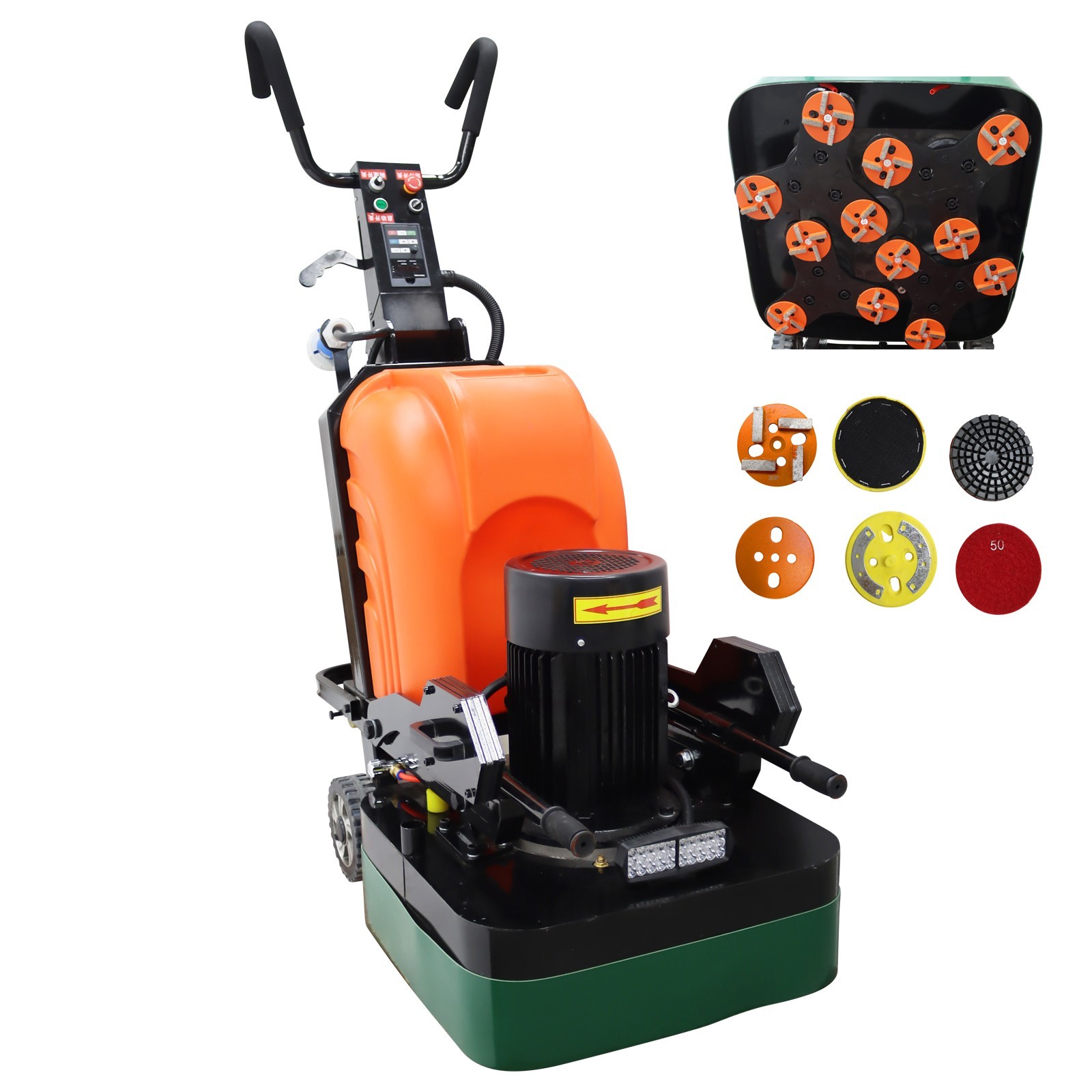 LED Light 12Grinding Discs Concrete Floor Grinder Polisher Sander220V 24.8"Width