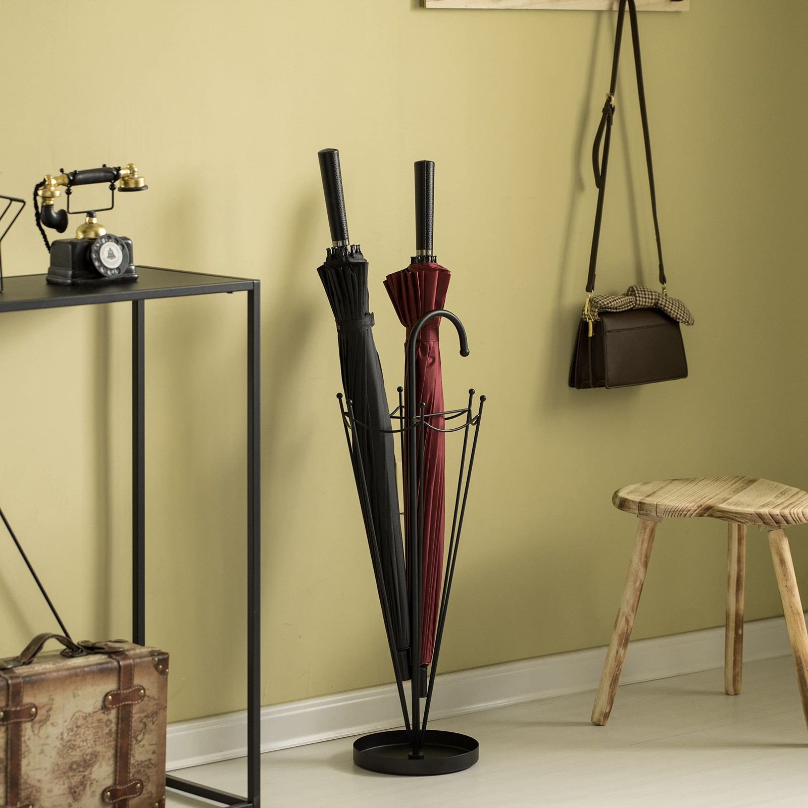 Vintiquewise Black Umbrella Holder Stand Indoor Outdoor Floor Standing Cane Rack