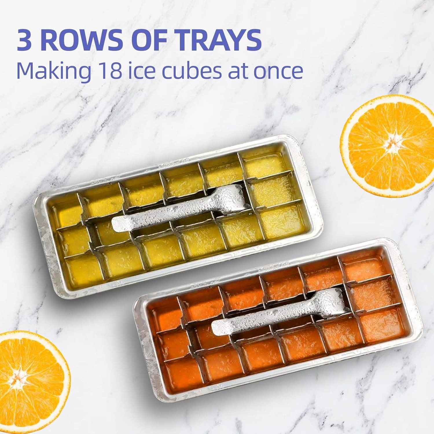 Metal Ice Cube Tray 18 Slots Stainless Steel Easy Release Handle Dishwasher Safe
