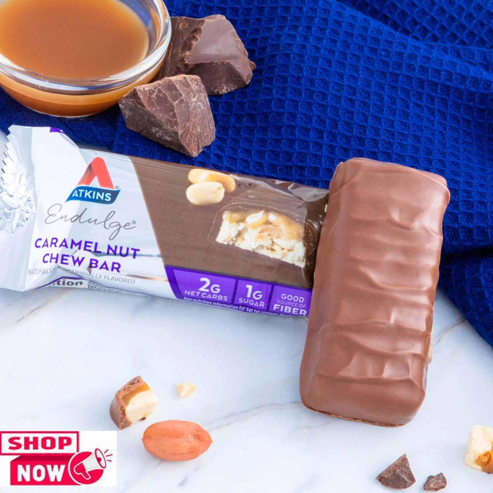 Atkins Endulge Treats, Caramel Nut Chew Bars, Low Sugar Snacks, Dessert Bars