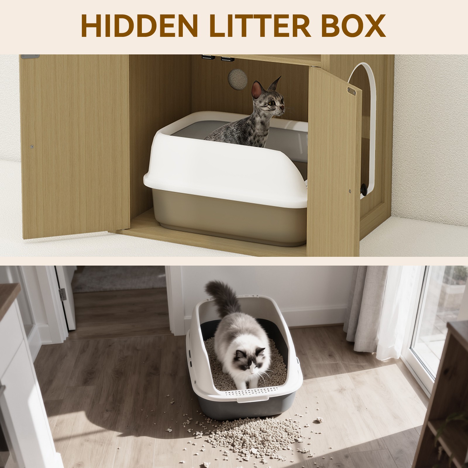 Hide Litter Box in Furniture Cabinet |Odor Control Enclosure w/ Discreet Storage