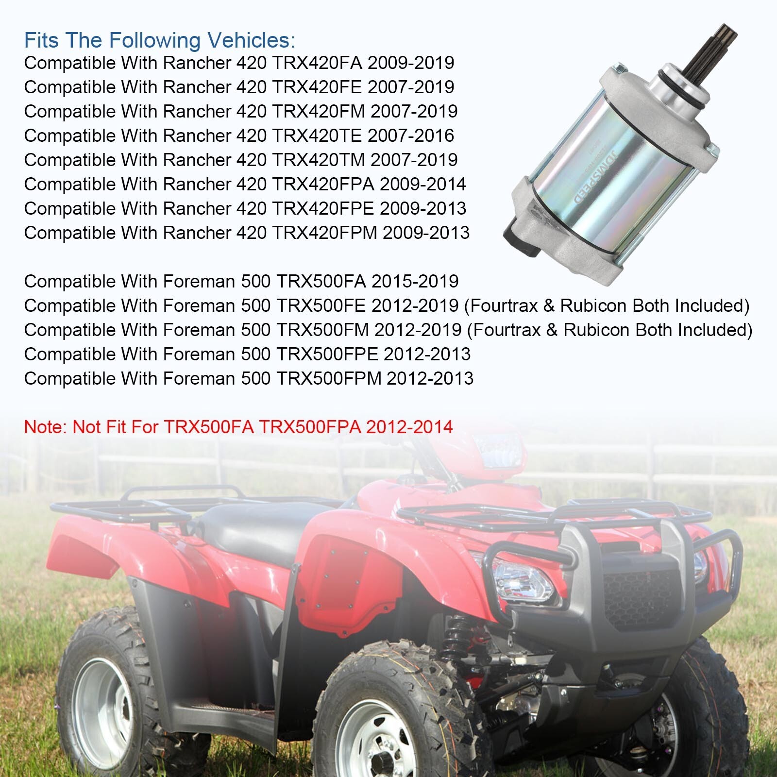 Starter Motor Assembly 31200-HP5-601 NEW For Honda FourTrax Rancher 420 TRX420