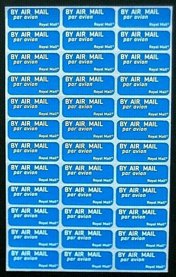 GB AIRMAIL/PAR AVION STICKERS - FULL SHEET OF 36