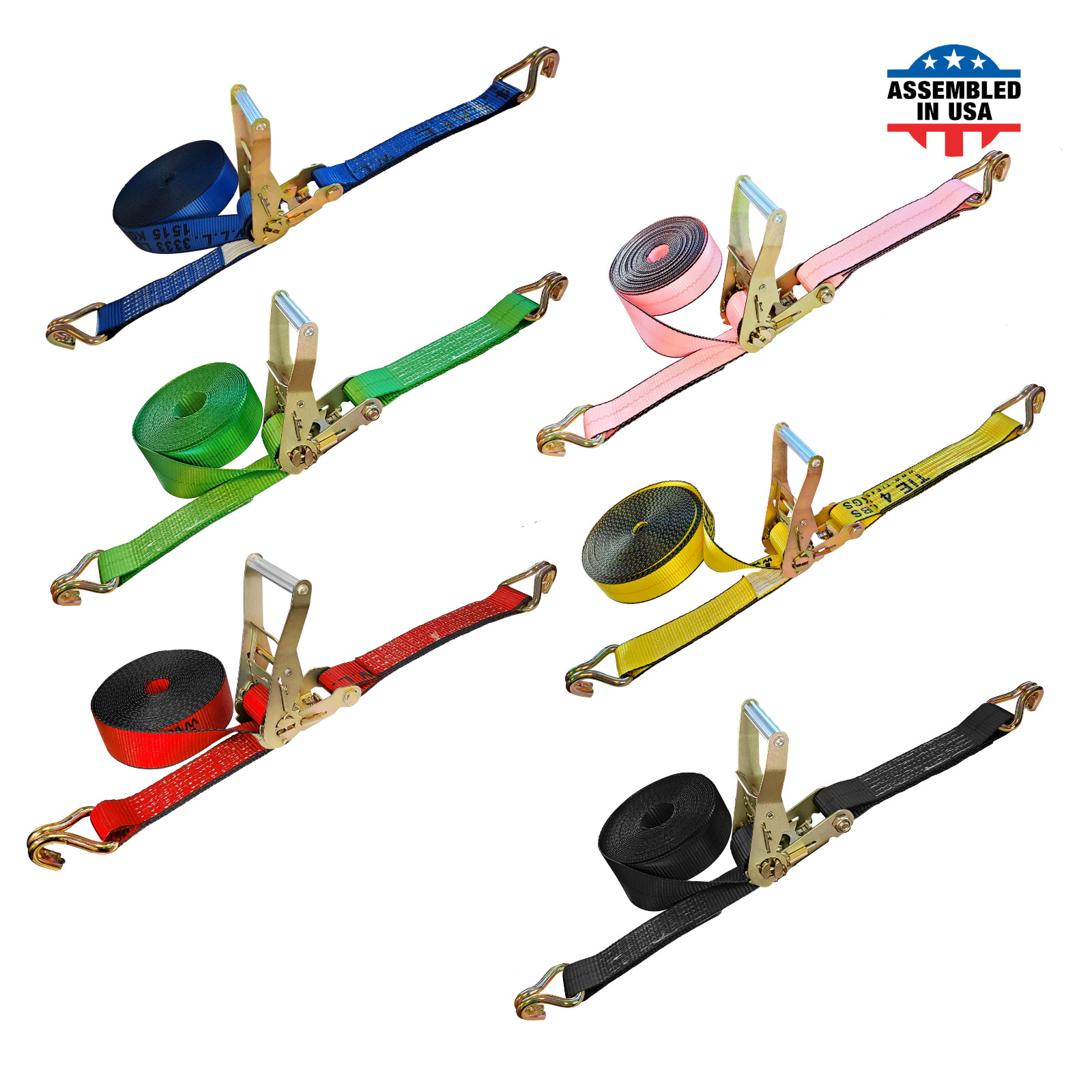 USA Heavy Duty 2" x 40' 50' 60' Flatbed Truck Ratchet Tie Down Strap J Wire Hook