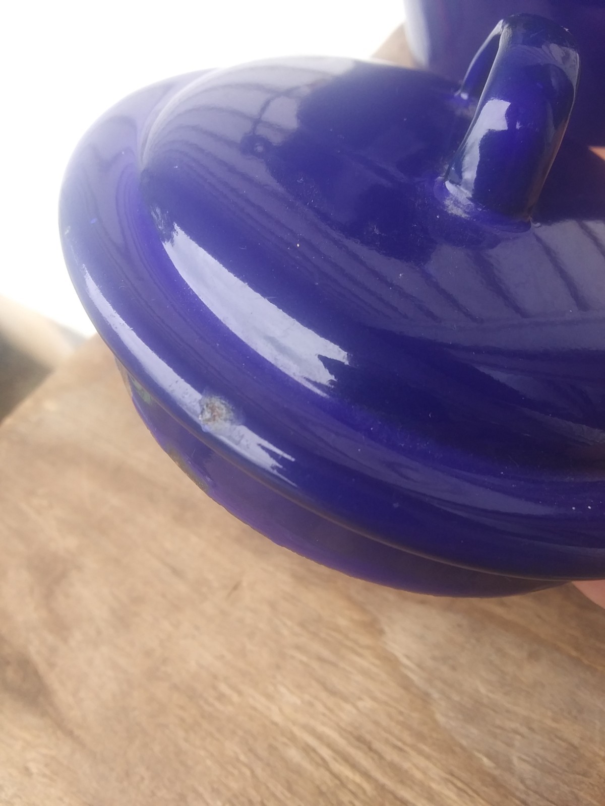 Vintage Blue Enamel White Inside Milk Pail w/Lid Wooden Handle Made in Holland