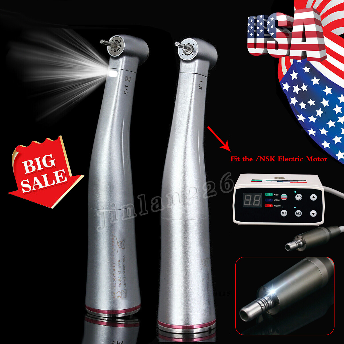 NSK Style Dental Brushless LED Electric Micro Motor 1:1/1:5 Increasing Handpiece