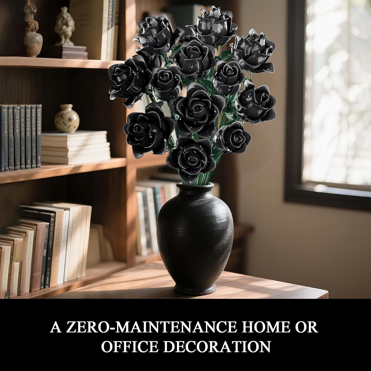 Black Roses Bouquet Building Set, 585 pcs, Gothic Home Decor, Adult