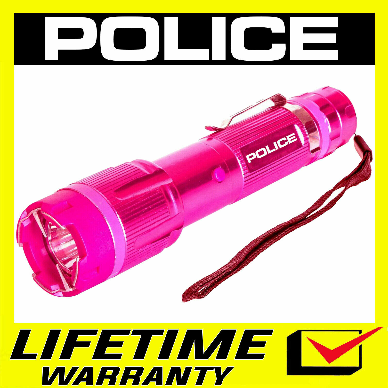 POLICE Stun Gun 1159 650 BV Heavy Duty Metal Rechargeable LED Flashlight Pink