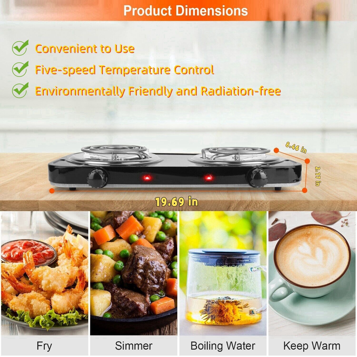 Dual Electric Stove Burner Travel Compact Small Hot Plate For Cooking - 2000 W