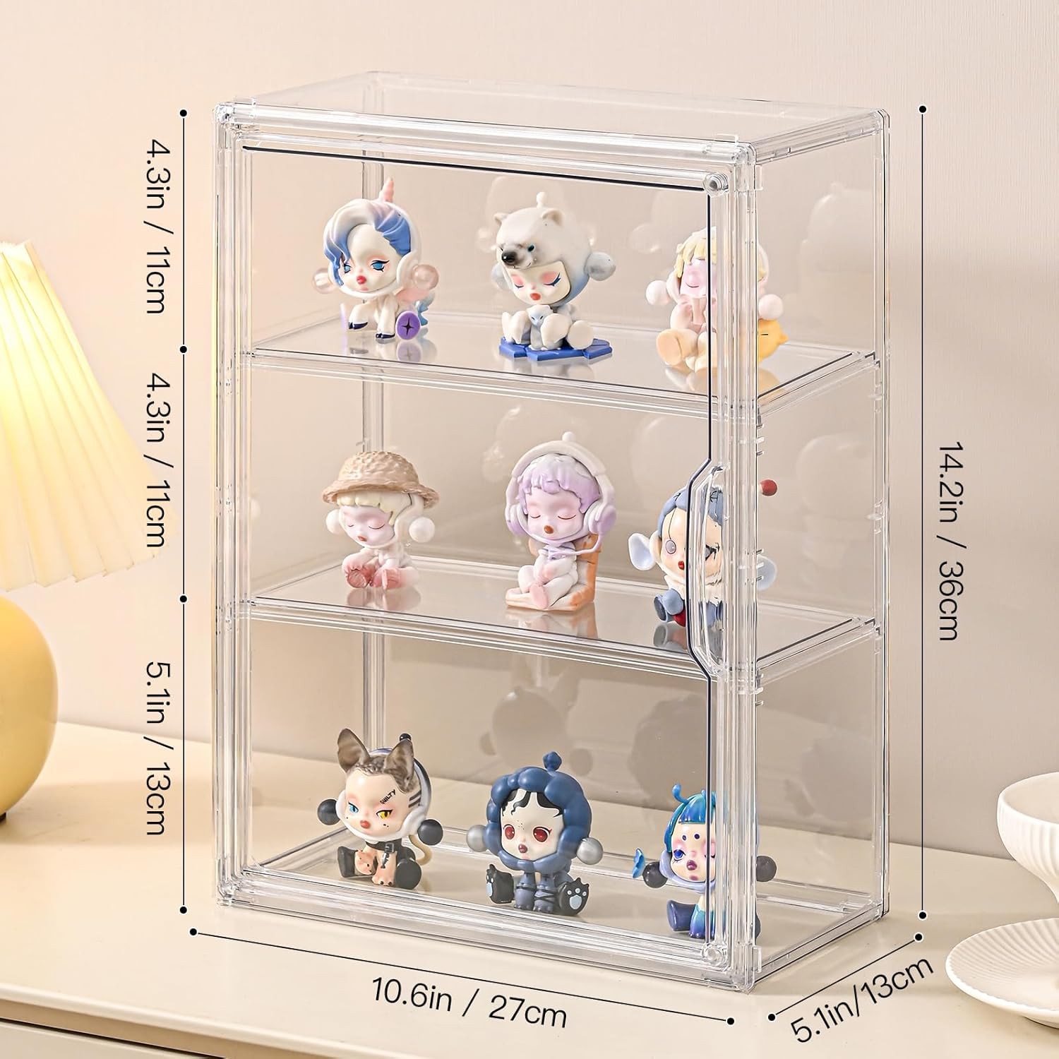 3 Tier Clear Display Case for Figures, Wall-Mounted Acrylic Storage Organizer Bo